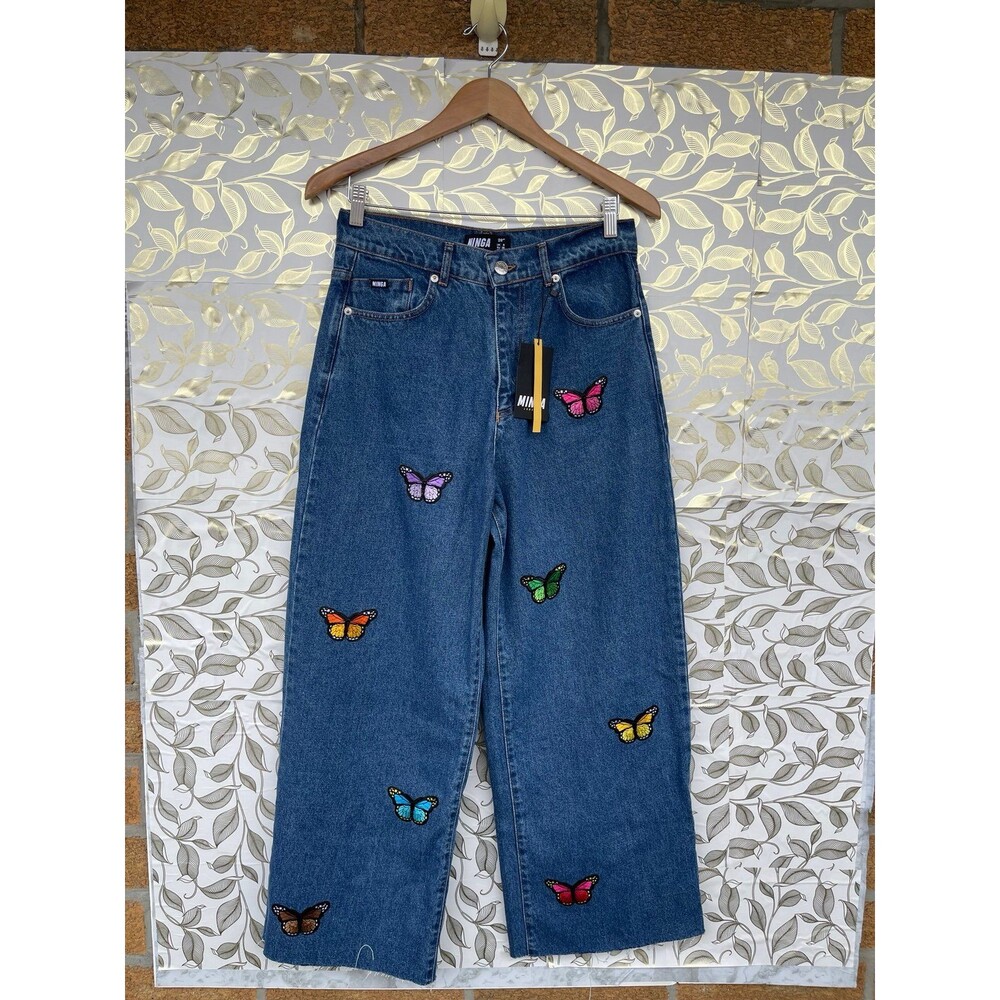 Minga London Butterfly Patch Wide Leg Skater Jeans Y2K Indie Aesthetic size 4 - Picture 2 of 12